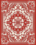 Red Floral Swirls Mandala Pattern Rug