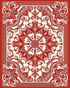 Red Floral Swirls Mandala Pattern Rug