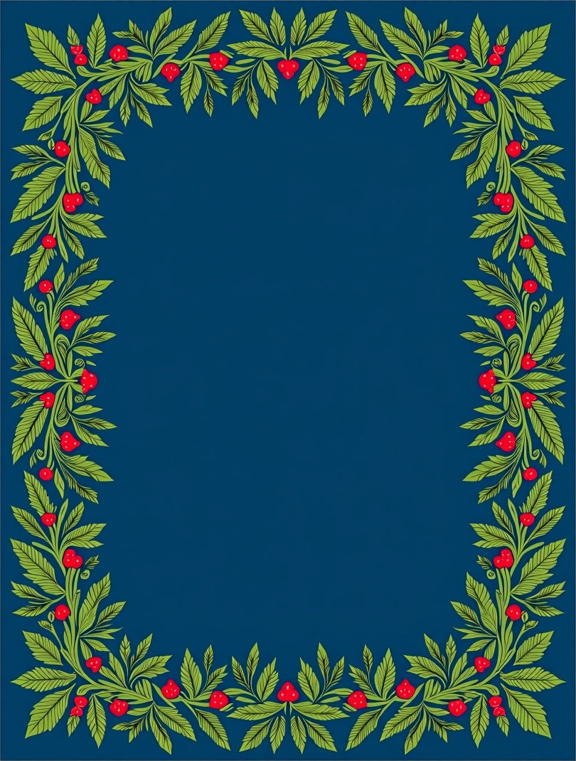 Green Leaf Red Berry Border Rug