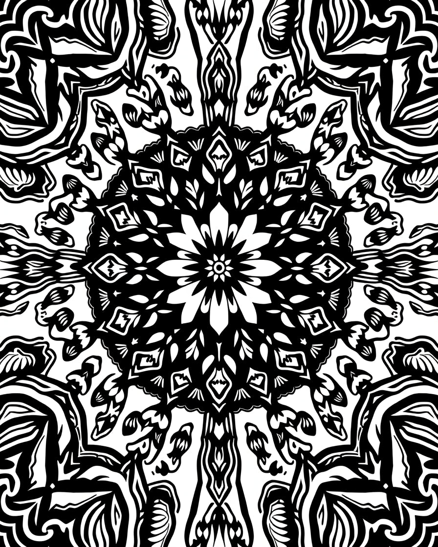 Bold Black White Mandala Design Rug