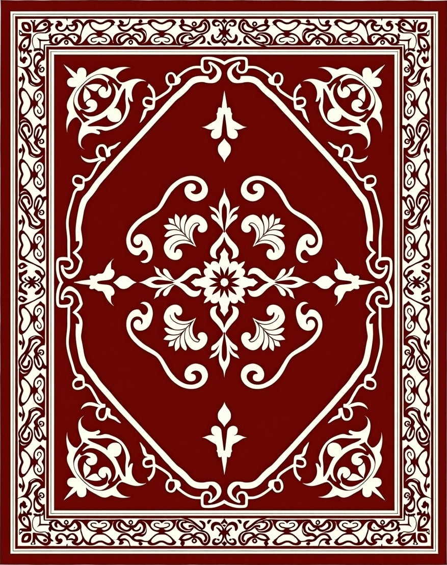 Cardinal Red Floral Scrollwork Rug