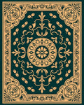 Ornate Teal Gold Floral Mandala Rug