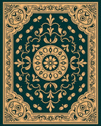 Ornate Teal Gold Floral Mandala Rug