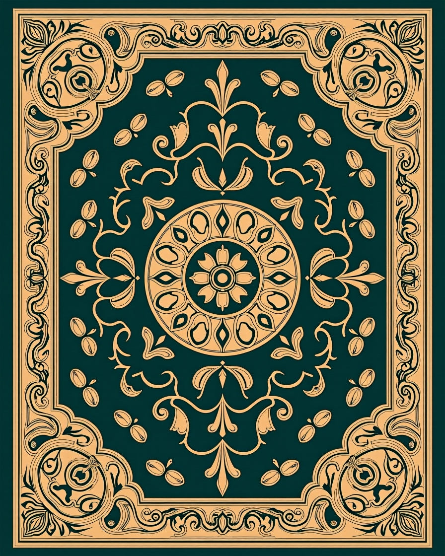 Ornate Teal Gold Floral Mandala Rug
