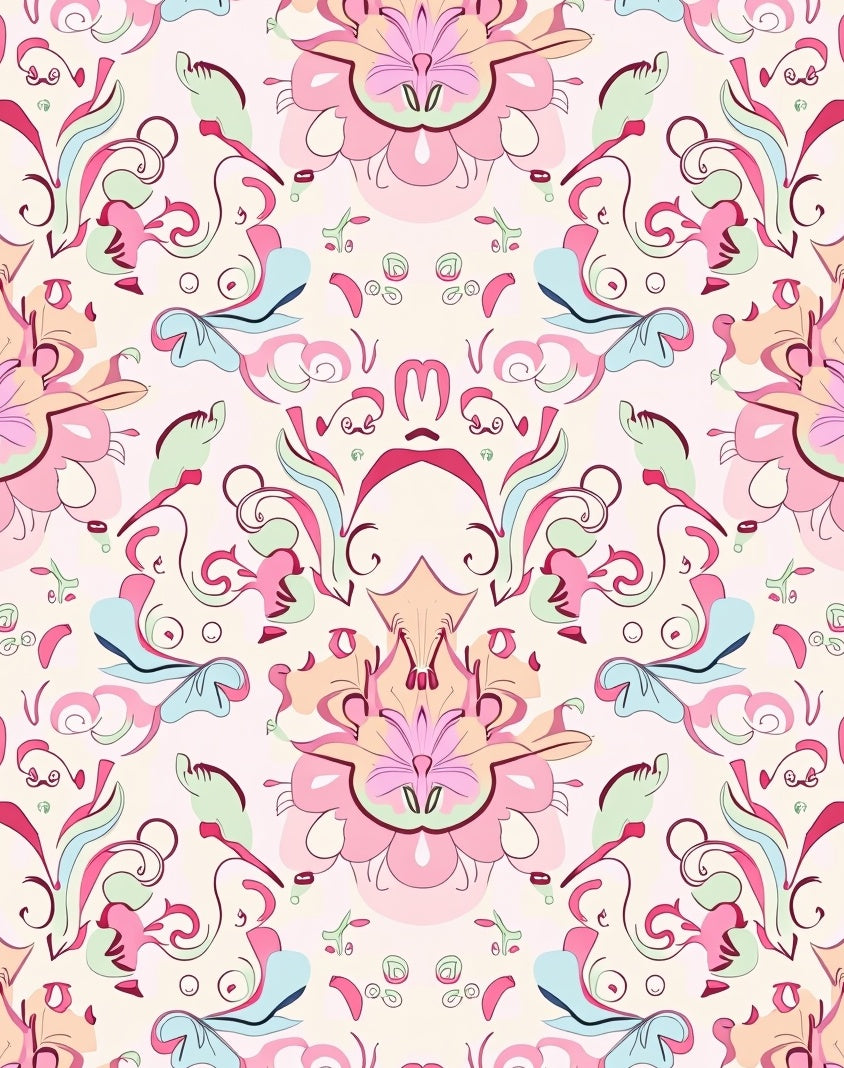 Pastel Floral Scrollwork Pattern Rug