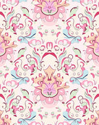 Pastel Floral Scrollwork Pattern Rug