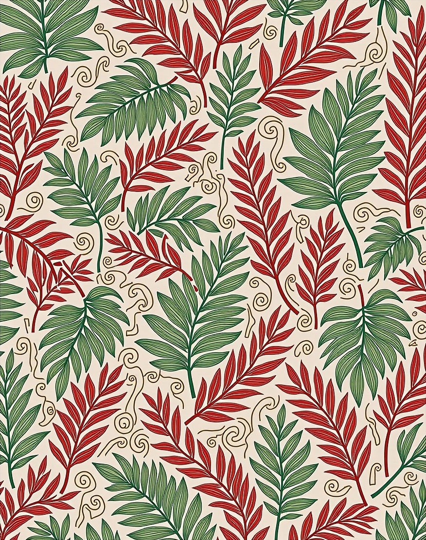 Tropical Leaf Print With Swirls Rug