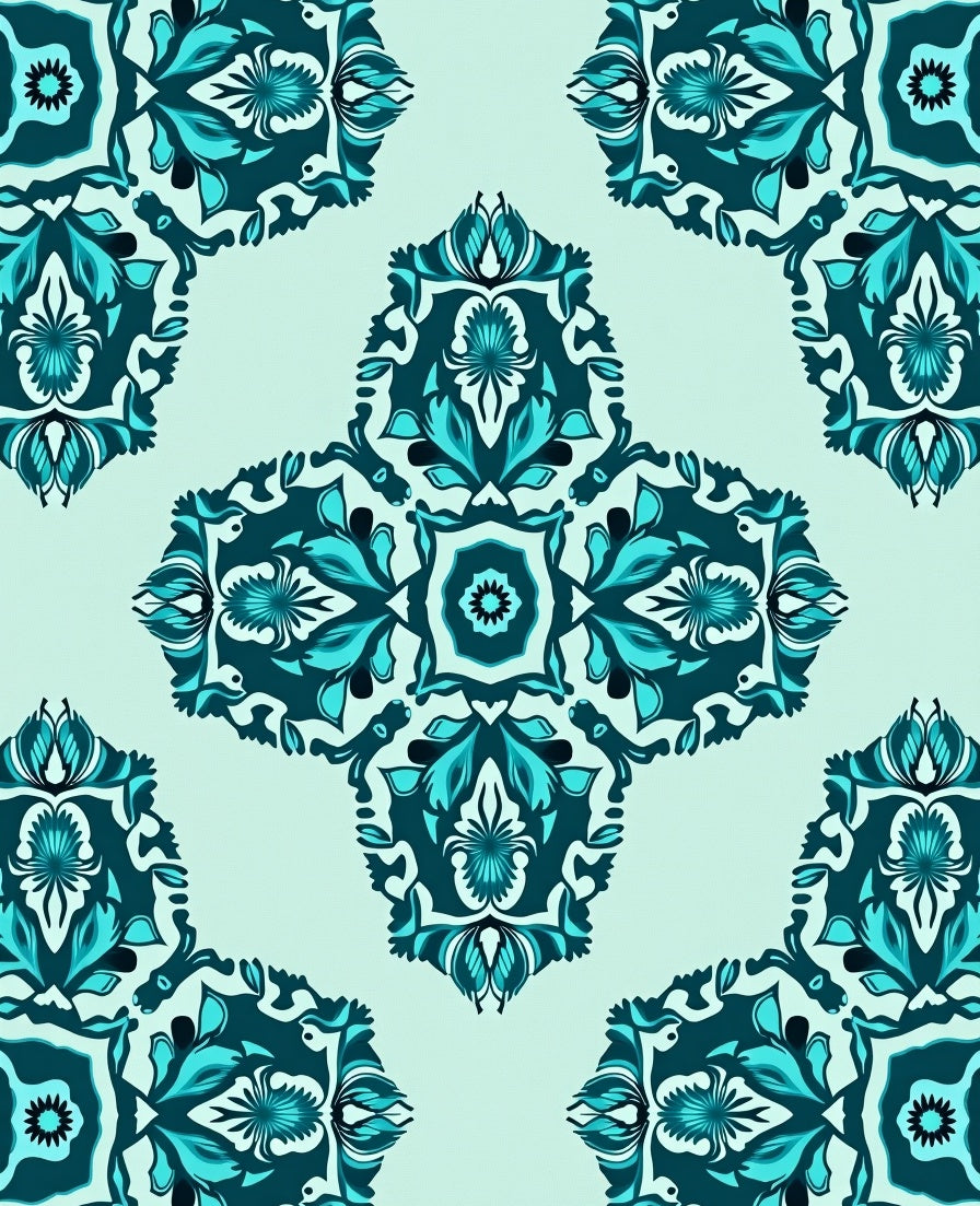 Teal Floral Medallion Pattern Rug