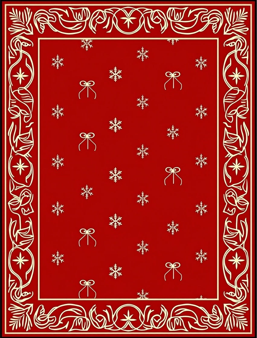 Crimson Bow Snowflake Border Rug