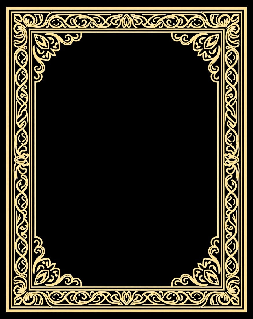 Elegant Golden Floral Scrollwork Frame Rug