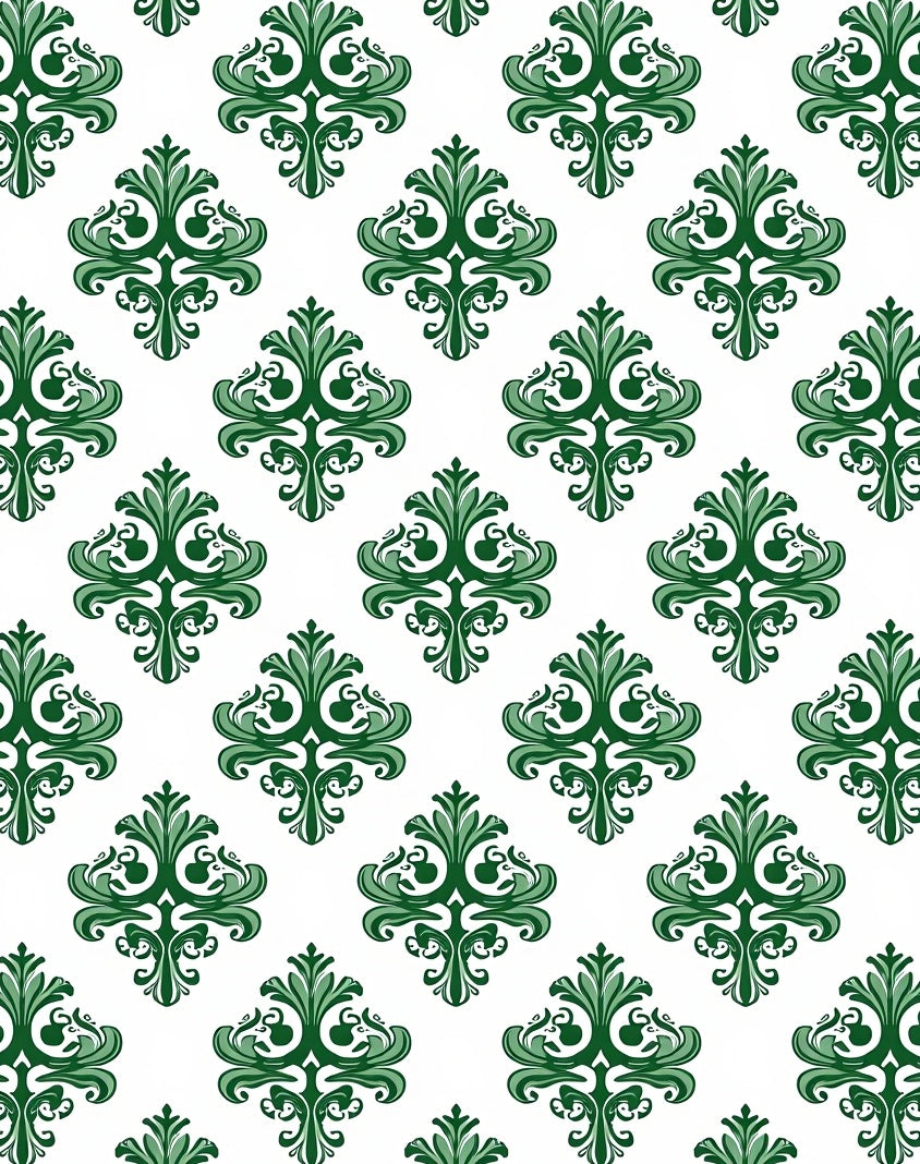 Green Damask Traditional Pattern Rug