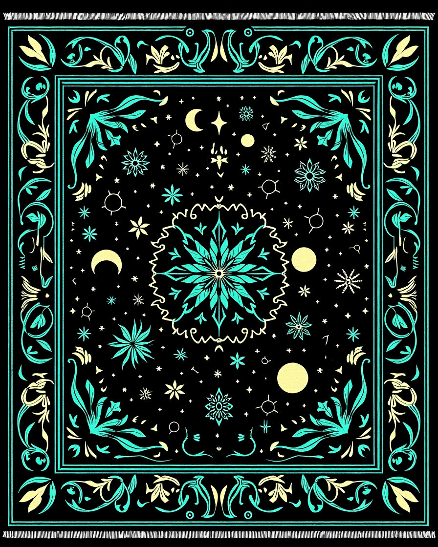 Black Celestial Medallion Starry Night Rug