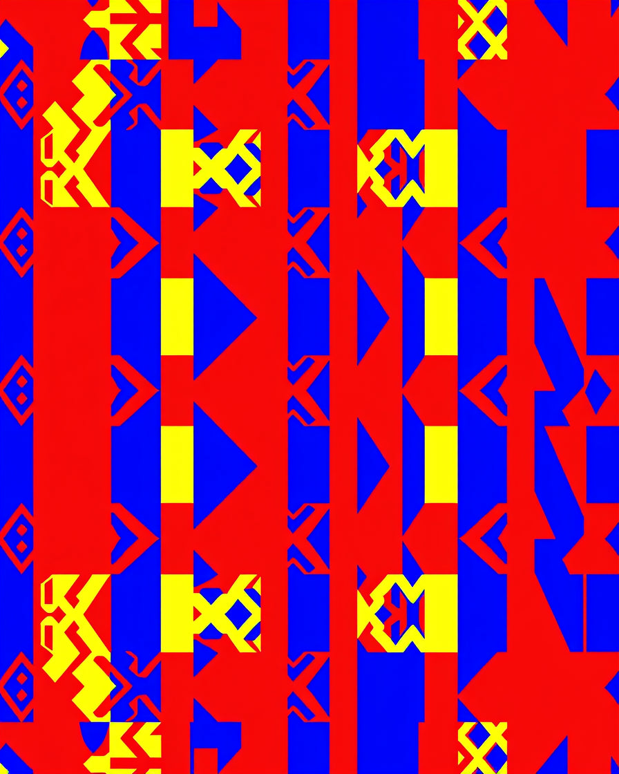 Abstract Geometric Red Blue Yellow Pattern Rug