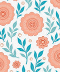 Coral Teal Floral Pattern Abstract Rug