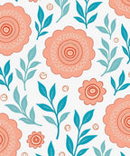 Coral Teal Floral Pattern Abstract Rug