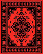 Bold Red Black Floral Art Deco Rug