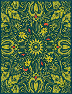 Floral Swirls Yellow Teal Rug