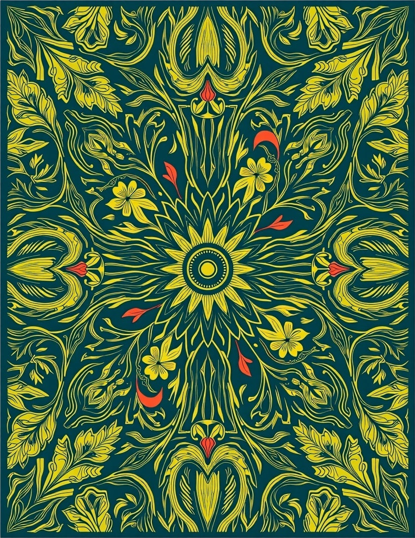 Floral Swirls Yellow Teal Rug