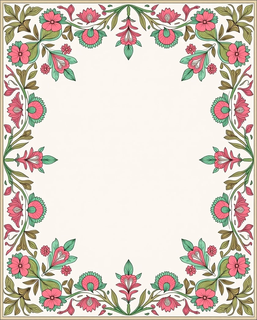 Ornate Floral Vine Border Design Rug