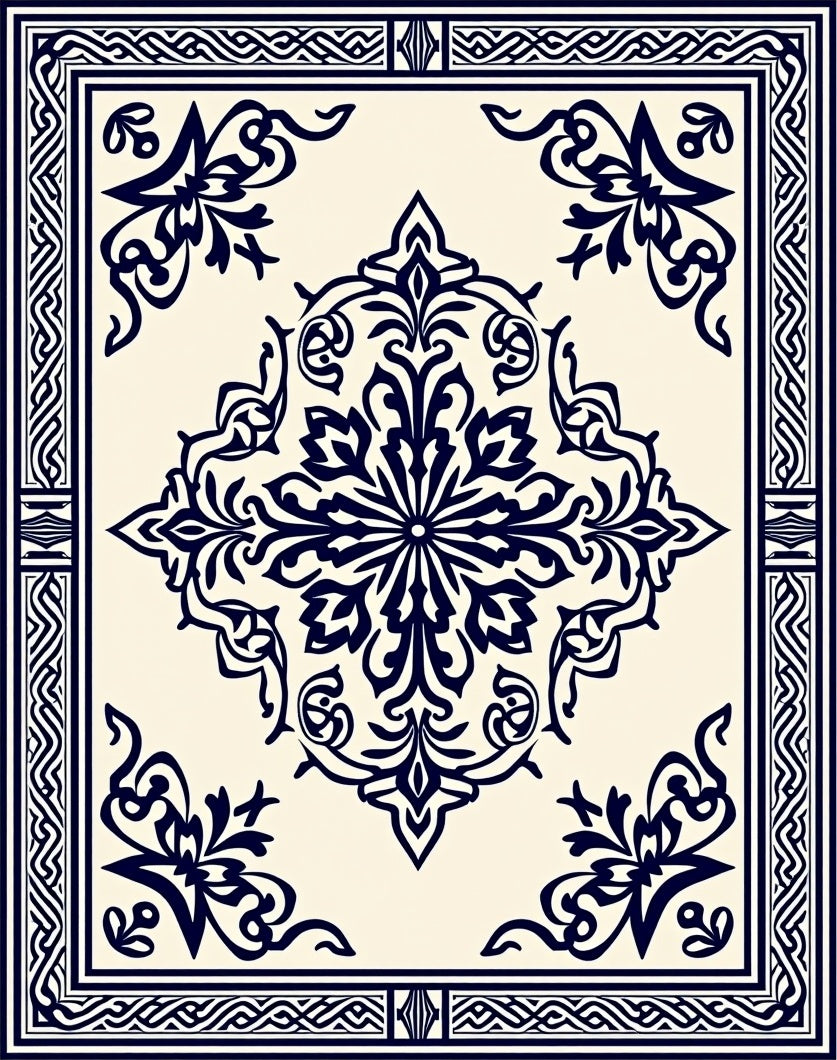 Ornate Floral Bordered Medallion Rug