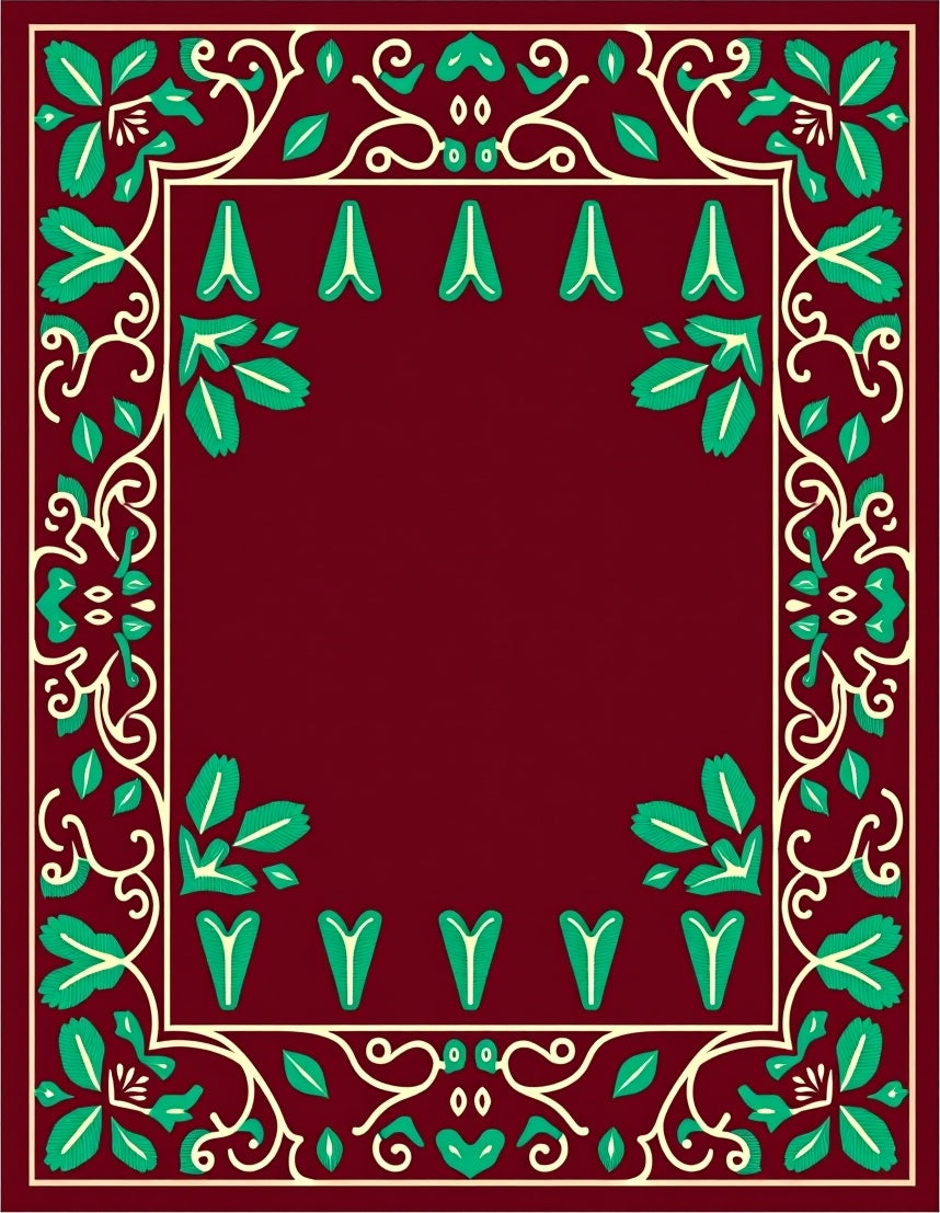 Crimson Emerald Floral Vine Border Rug