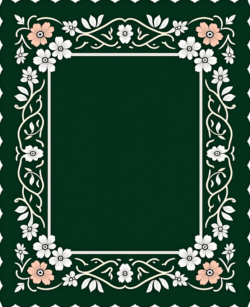 Floral Vine Frame Green Rug