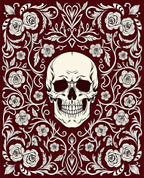 Dark Red Skull Rose Garland Rug