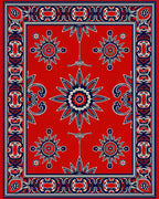 Red Sunburst Patterned Decorative Rug