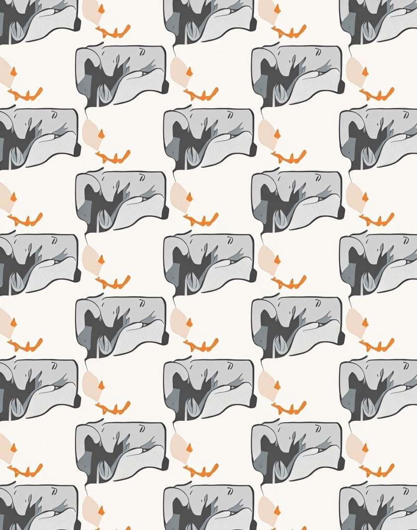 Abstract Grey Orange Modern Pattern Rug