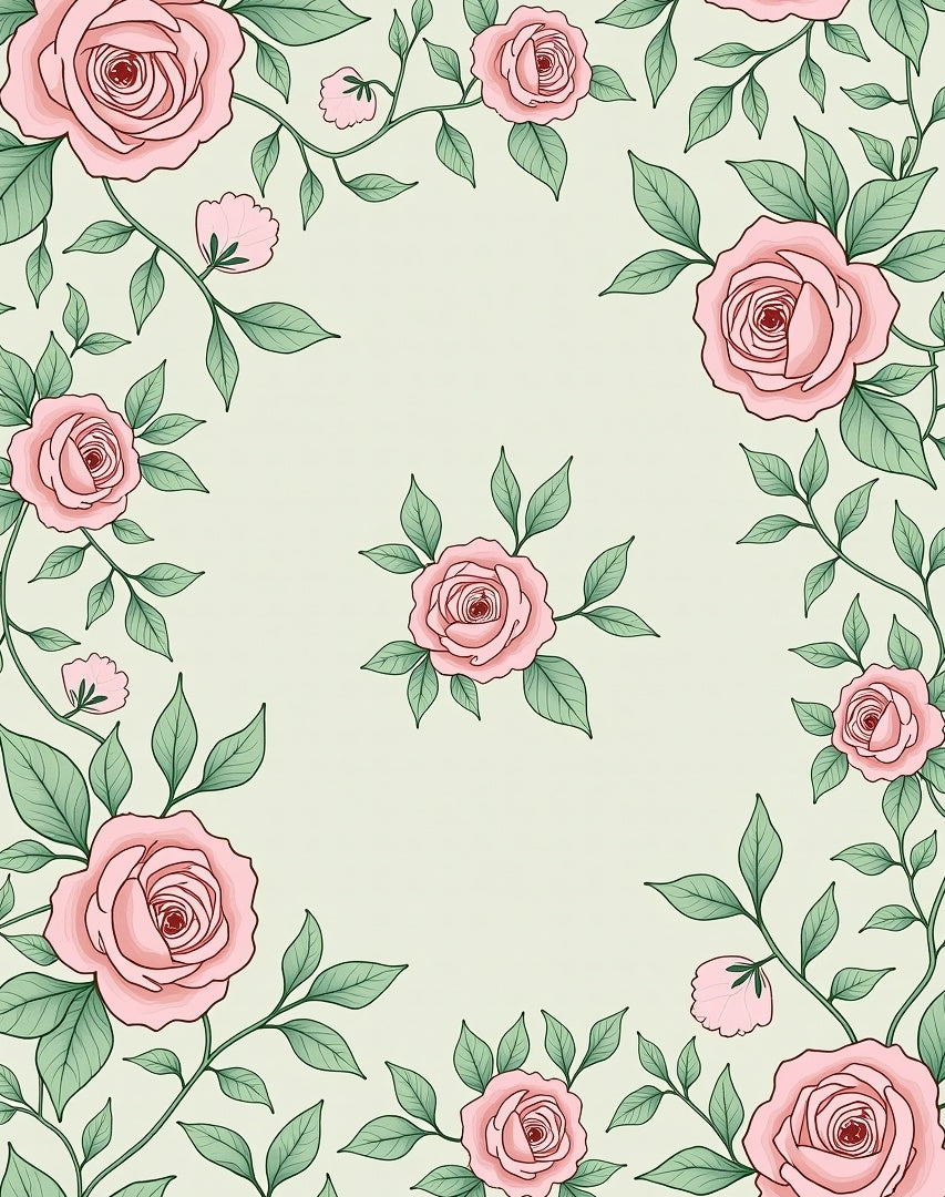 Pink Rose Vine Floral Pattern Rug