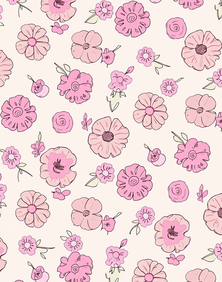 Pink Flower Pattern with Outline Rug