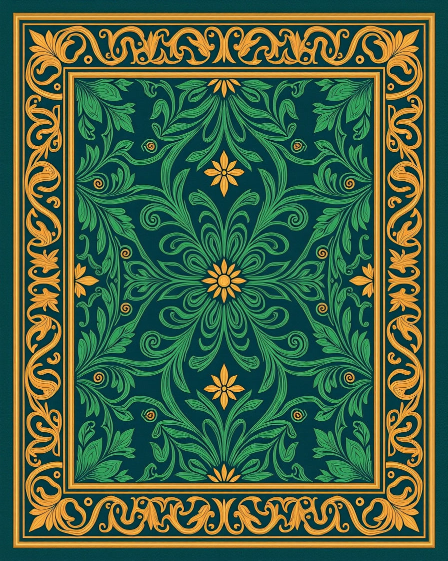 Ornate Floral Bordered Pattern Rug