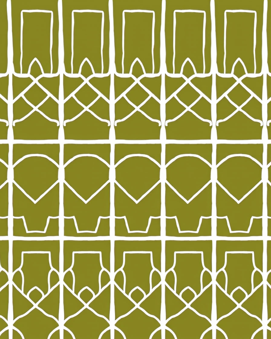 Geometric Olive White Lattice Pattern Rug