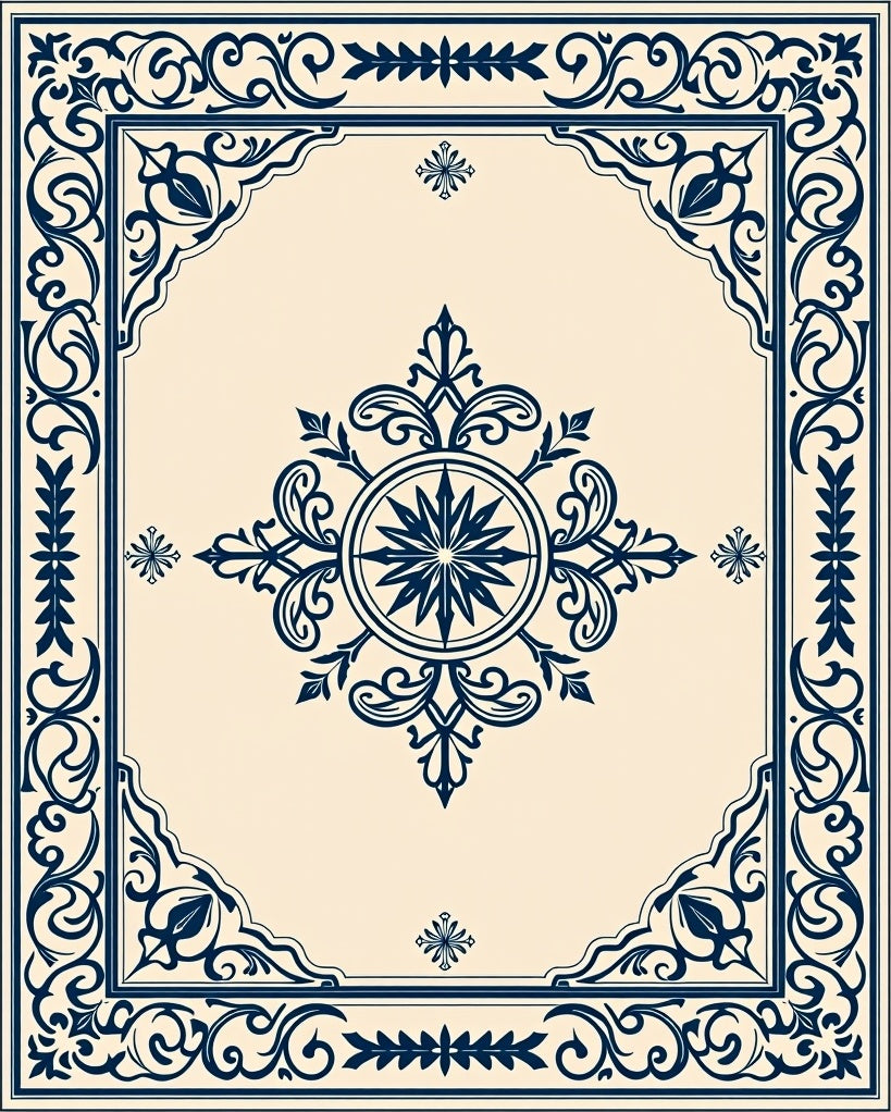 Classic Blue Floral Medallion Ornamental Rug