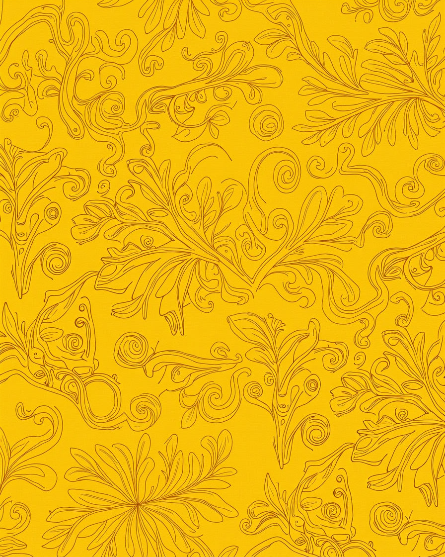 Golden Floral Swirl Pattern Rug