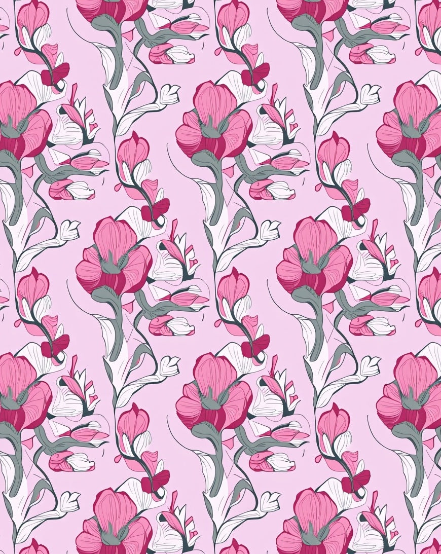 Pink Botanical Vine Repeat Pattern Rug