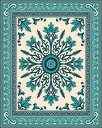 Teal Floral Medallion Bordered Rug