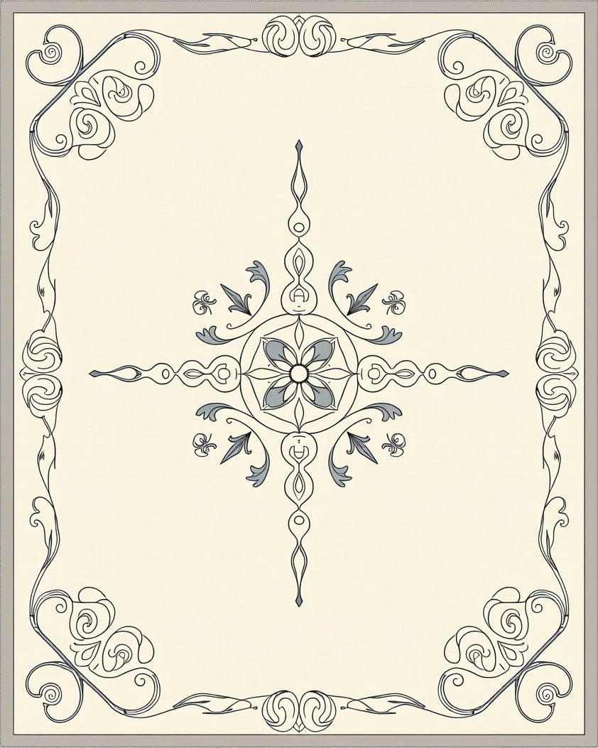 Ornate Floral Scrollwork Cream Rug