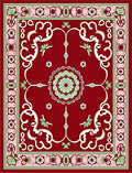 Crimson Floral Scrollwork Patterned Rug