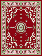 Crimson Floral Scrollwork Patterned Rug