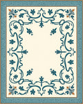 Ornate Teal Floral Border Design Rug