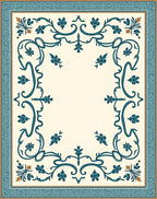 Ornate Teal Floral Border Design Rug
