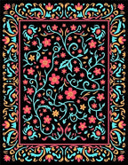 Vibrant Floral Vines Border Pattern Rug