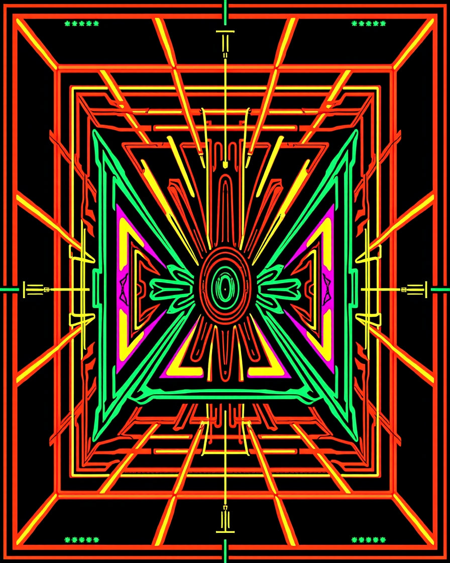 Vibrant Neon Geometric Sunburst Pattern Rug