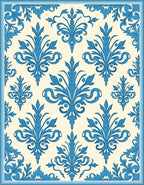 Elegant Blue Floral Damask Pattern Rug
