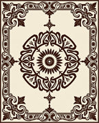 Brown Floral Scroll Frame Rug