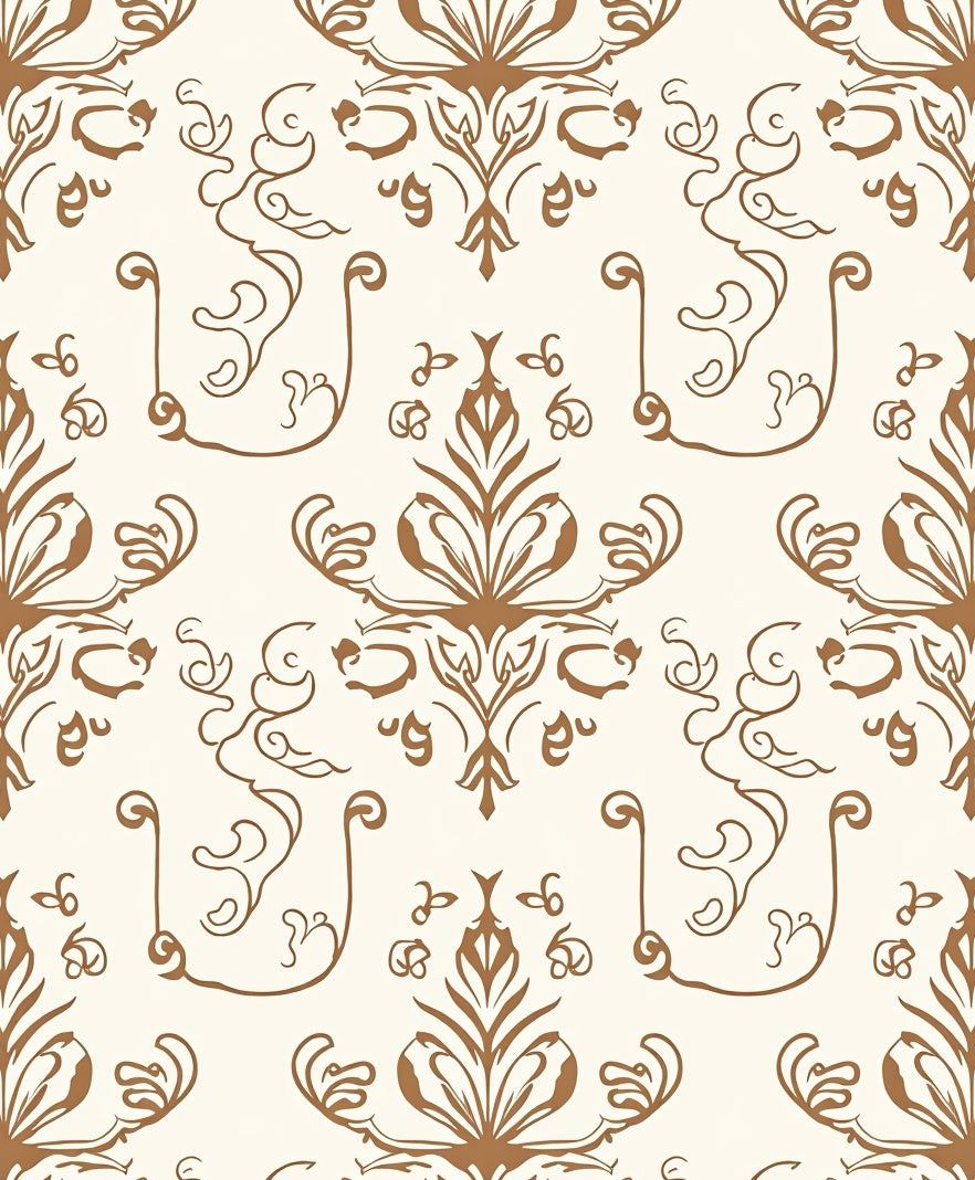 Antique Brown Floral Damask Design Rug