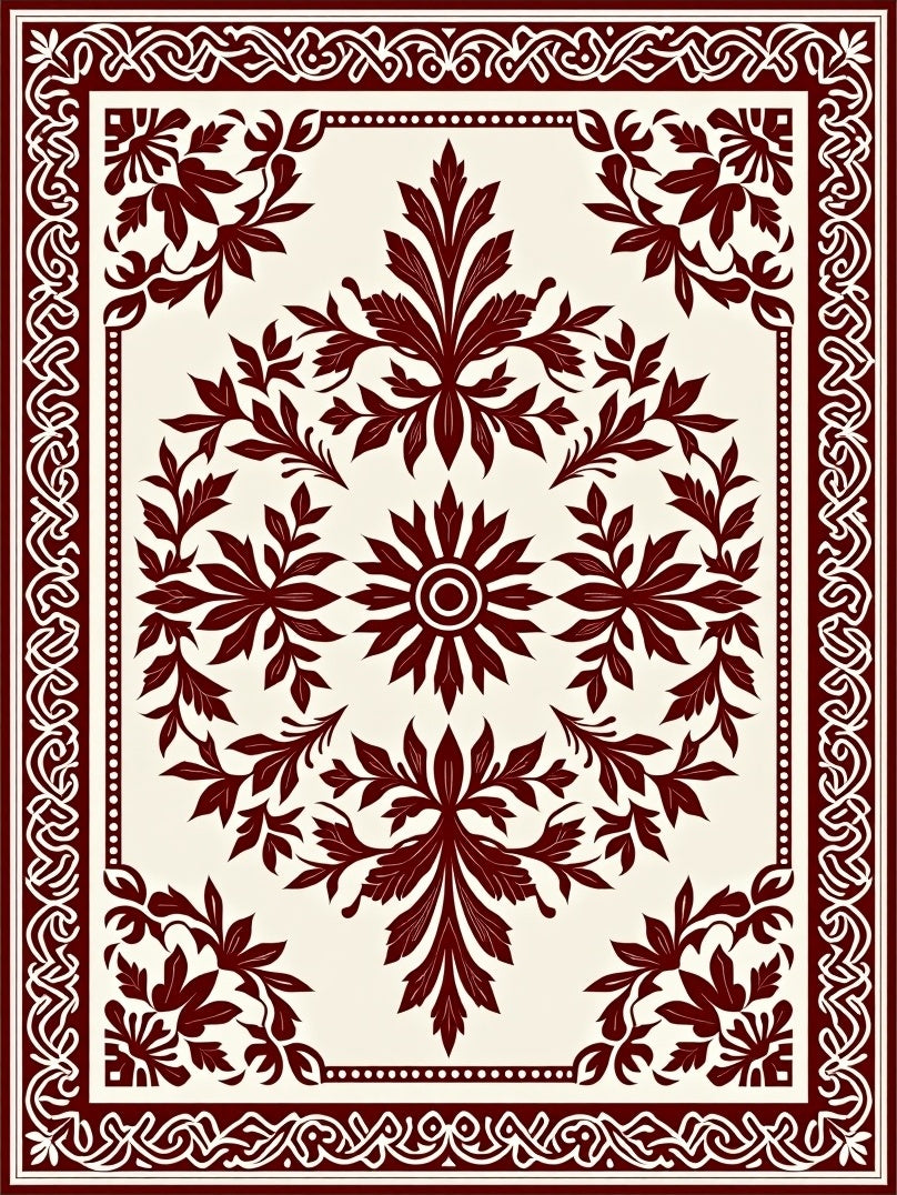 Ornate Floral Vine Mandala Border Rug