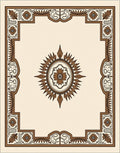 Brown Floral Medallion Geometric Border Rug