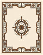 Brown Floral Medallion Geometric Border Rug